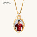 GIVELUCK St. Carlo Acutis Necklace for Men & Women, 18K Gold Plated Mother of Pearl St. Carlo Acutis Pendant with Zircon, Catholic Protection Jewelry Gift
