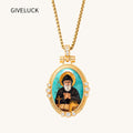 GIVELUCK St. Charbel Necklace for Men & Women, 18K Gold Plated Turquoise St. Charbel Pendant with Zircon, Catholic Protection Jewelry Gift