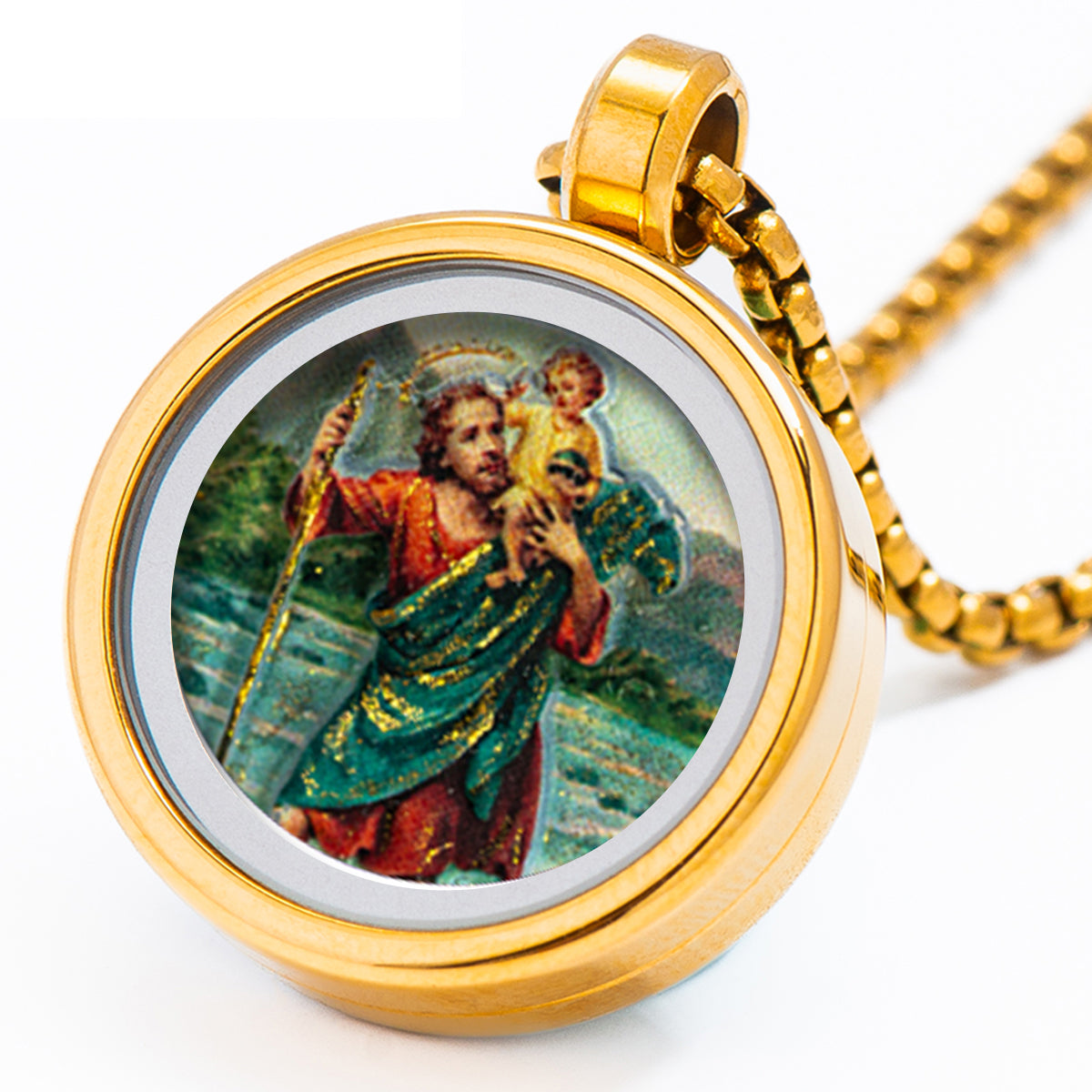 GIVELUCK 18k Plated Gold Saint Christopher Devotional Medal Pendant Necklace Catholic Protection Medal for Mean and Women