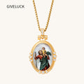 GIVELUCK St. Christopher Necklace for Men & Women, 18K Gold Plated Mother of Pearl Saint Christopher Pendant with Zircon, Catholic Protection Jewelry Gift