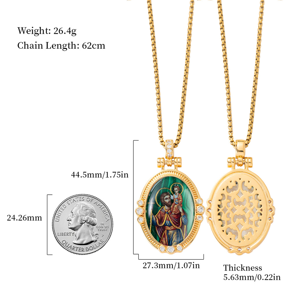 Hand-Painted Theotokos of Kazan Icon Necklace, Tiger's Eye, 18K Gold Plated, Orthodox Christian Jewelry