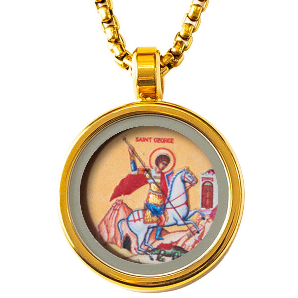 GIVELUCK 18k Plated Gold Pendant Necklace Cameo Embossing Catholic Medal Saint George Medal Dragon slayer Protection Medal Devotional Medal