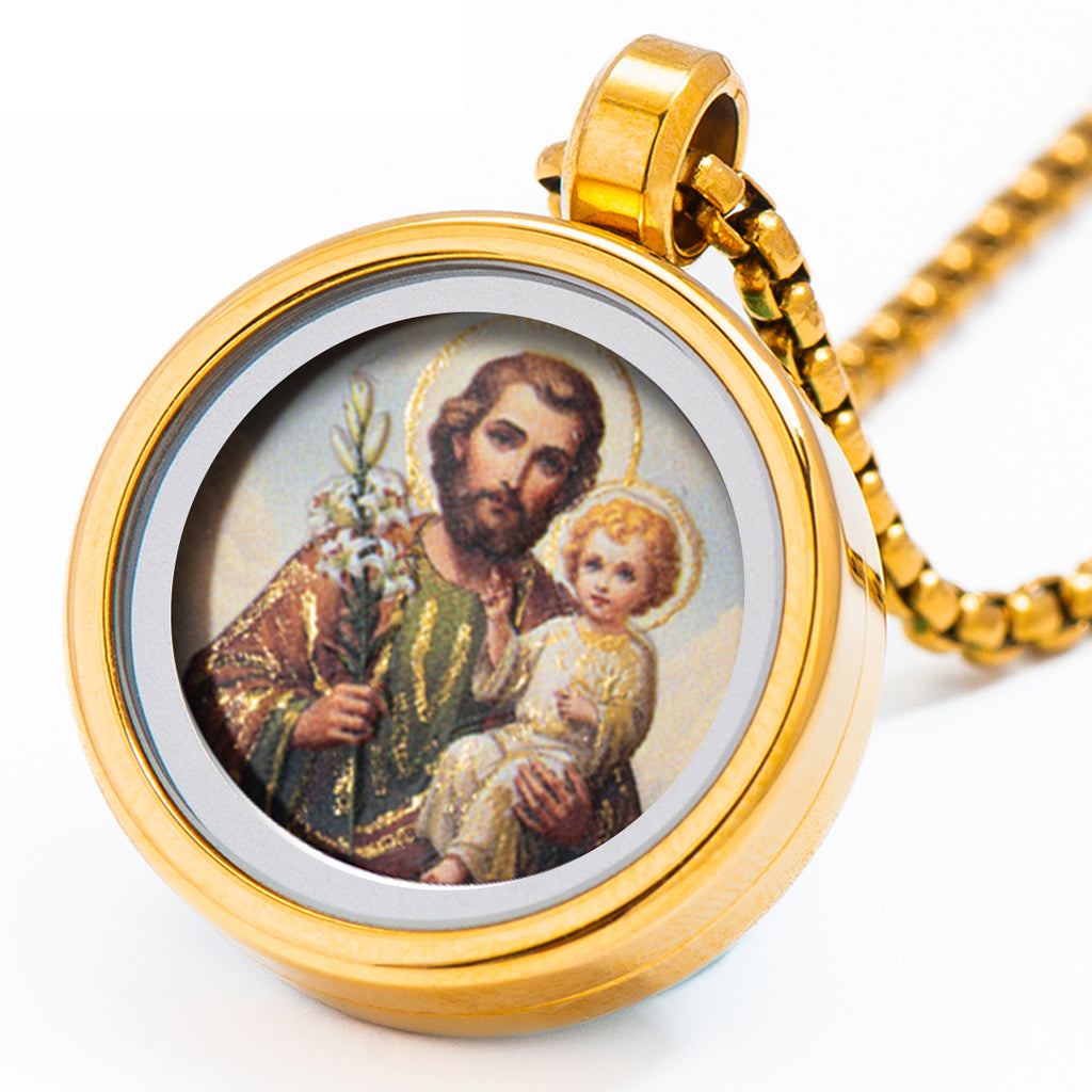 18k Plated Gold Pendant Necklace for Men and Women Cameo Embossing Catholic Medal Saint Joseph Medal Devotional Protection Medal