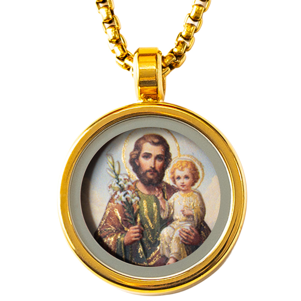 18k Plated Gold Pendant Necklace for Men and Women Cameo Embossing Catholic Medal Saint Joseph Medal Devotional Protection Medal