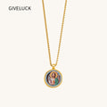 GIVELUCK 18k Plated Gold Pendant Necklace Cameo Embossing Catholic Medal Saint Jude Thaddaeus Devotional Protection Medal for Men and Women