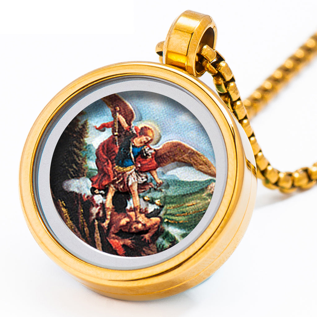 18k Plated Gold Pendant Necklace Cameo Embossing Catholic Medal Saint Michael the Archangel Protection Medal for Men and Women