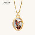 GIVELUCK St. Michael the Archangel Necklace for Men & Women, 18K Gold Plated Mother of Pearl St. Michael the Archangel Pendant with Zircon, Catholic Protection Jewelry Gift