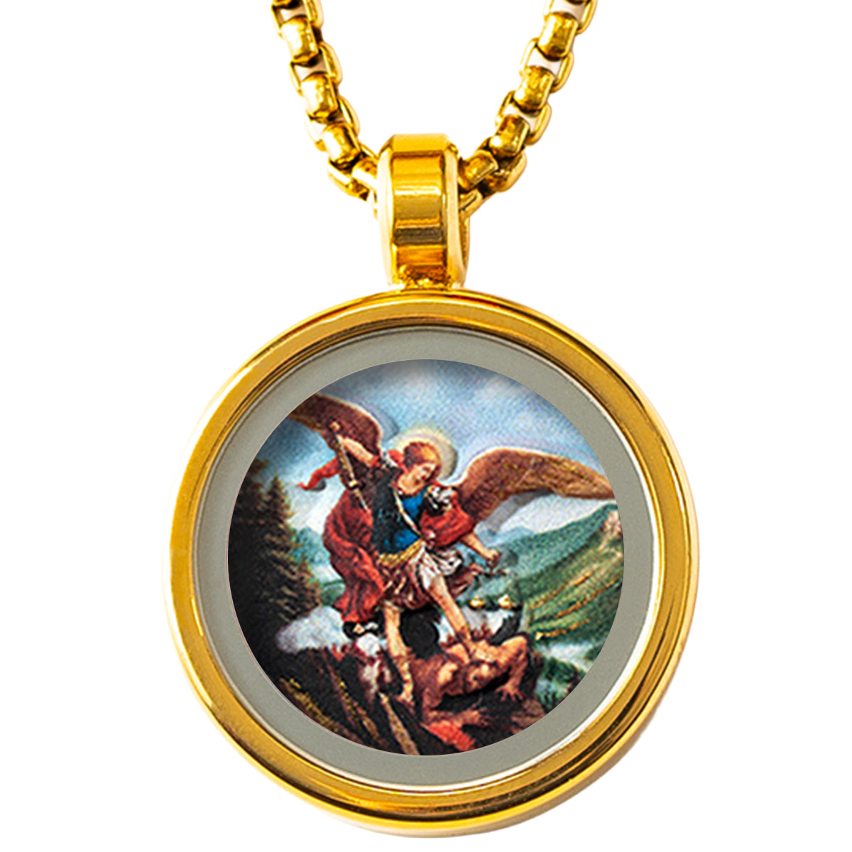 18k Plated Gold Pendant Necklace Cameo Embossing Catholic Medal Saint Michael the Archangel Protection Medal for Men and Women