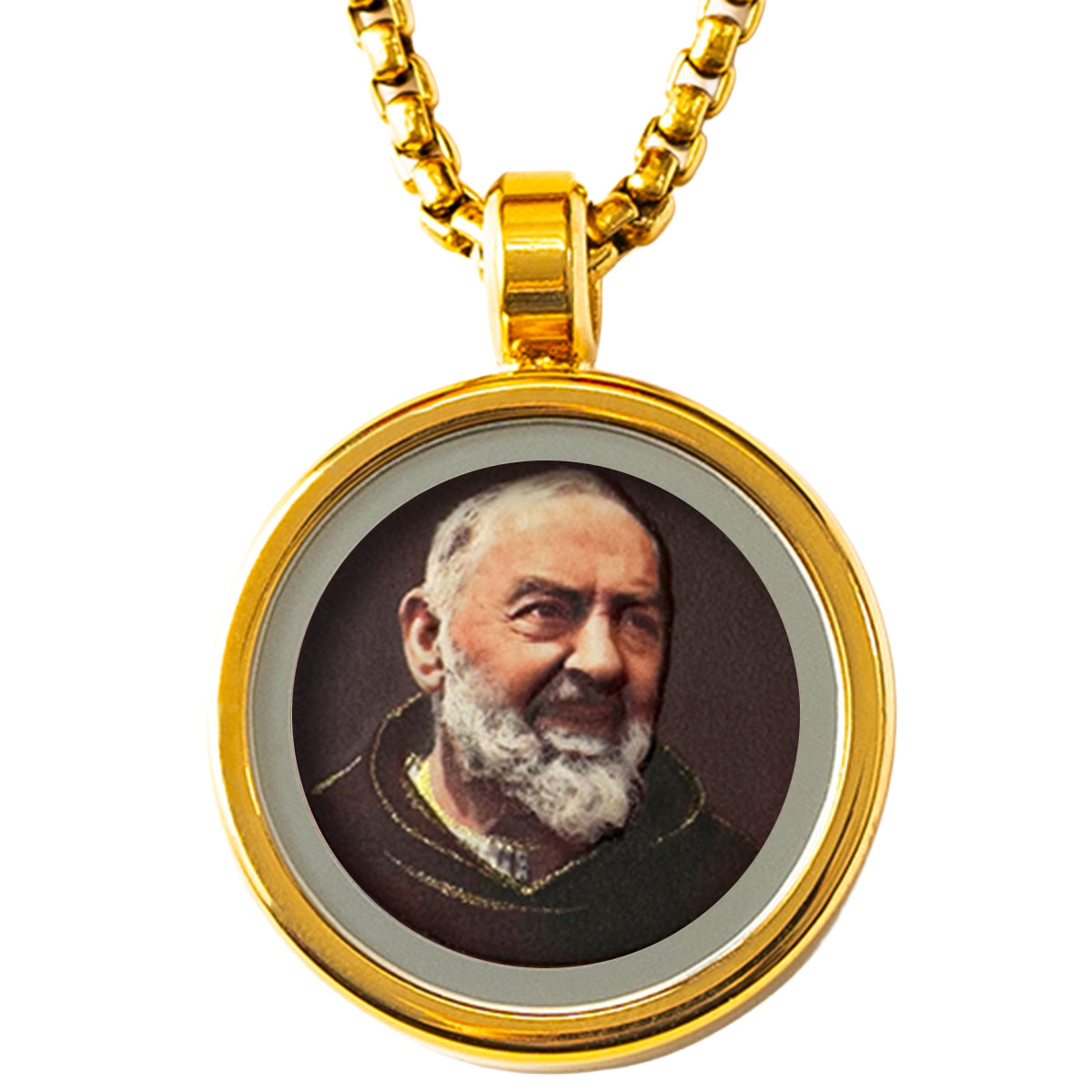 18k Plated Gold Pendant Necklace Cameo Embossing Catholic Medal Saint Padre Pio Devotional Protection Medal for Men and Women