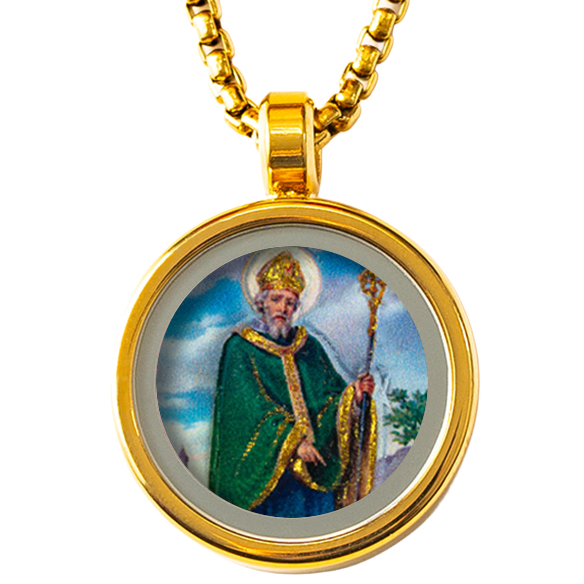 GIVELUCK 18k Plated Gold Pendant Necklace Cameo Embossing Saint Patrick Devotional Medal for Men and Women