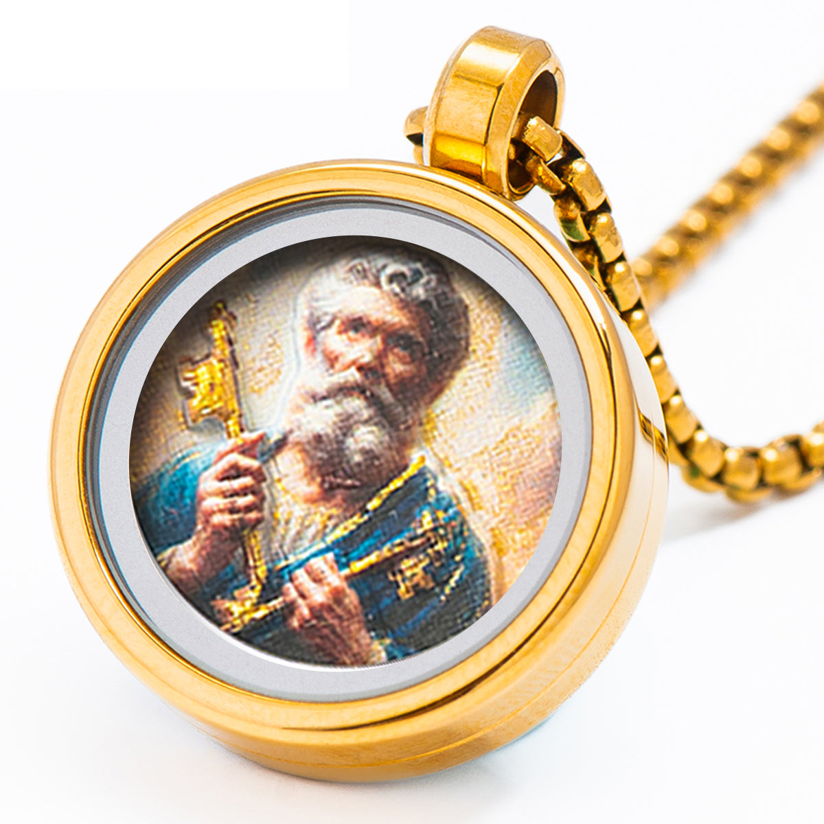 GIVELUCK 18k Plated Gold Pendant Necklace Cameo Embossing Catholic Medal Saint Peter Devotional Medal Protection Medal