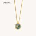 GIVELUCK 18k Plated Gold Pendant Necklace Cameo Embossing Catholic Medal Saint Raphael Protection Medal Necklace for Men and Women