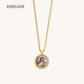 GIVELUCK 18k Plated Gold Pendant Necklace for Women and Men Cameo Embossing Catholic Medal Saint Therese of Lisieux Devotional Protection Medal