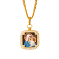 GIVELUCK 18k Plated Gold Zircon Pendant Necklace for Women and Men Cameo Embossing The Virgin Mary and Jesus Christ Devotional Medal for Man and Women
