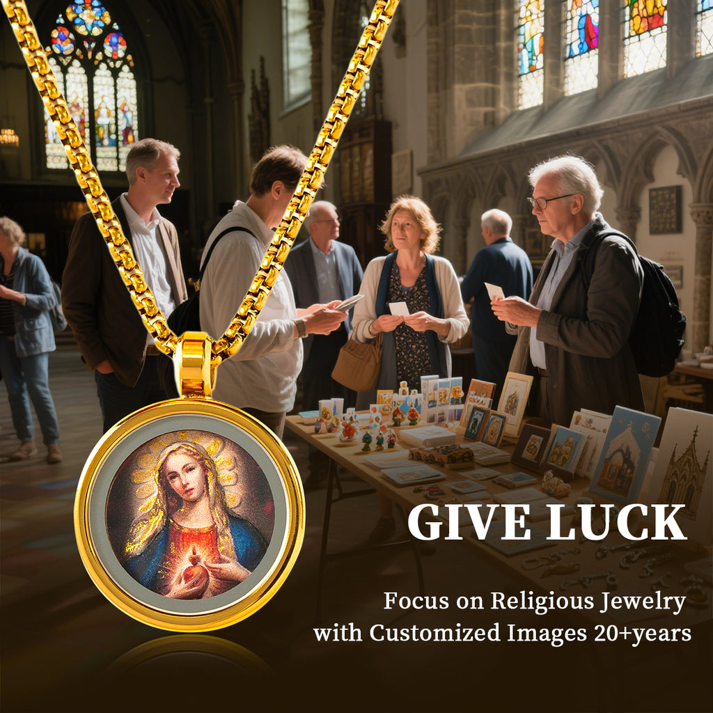 GIVELUCK 18k Plated Gold Pendant Necklace for Women and Men Cameo Embossing Catholic Medal Saint Therese of Lisieux Devotional Protection Medal
