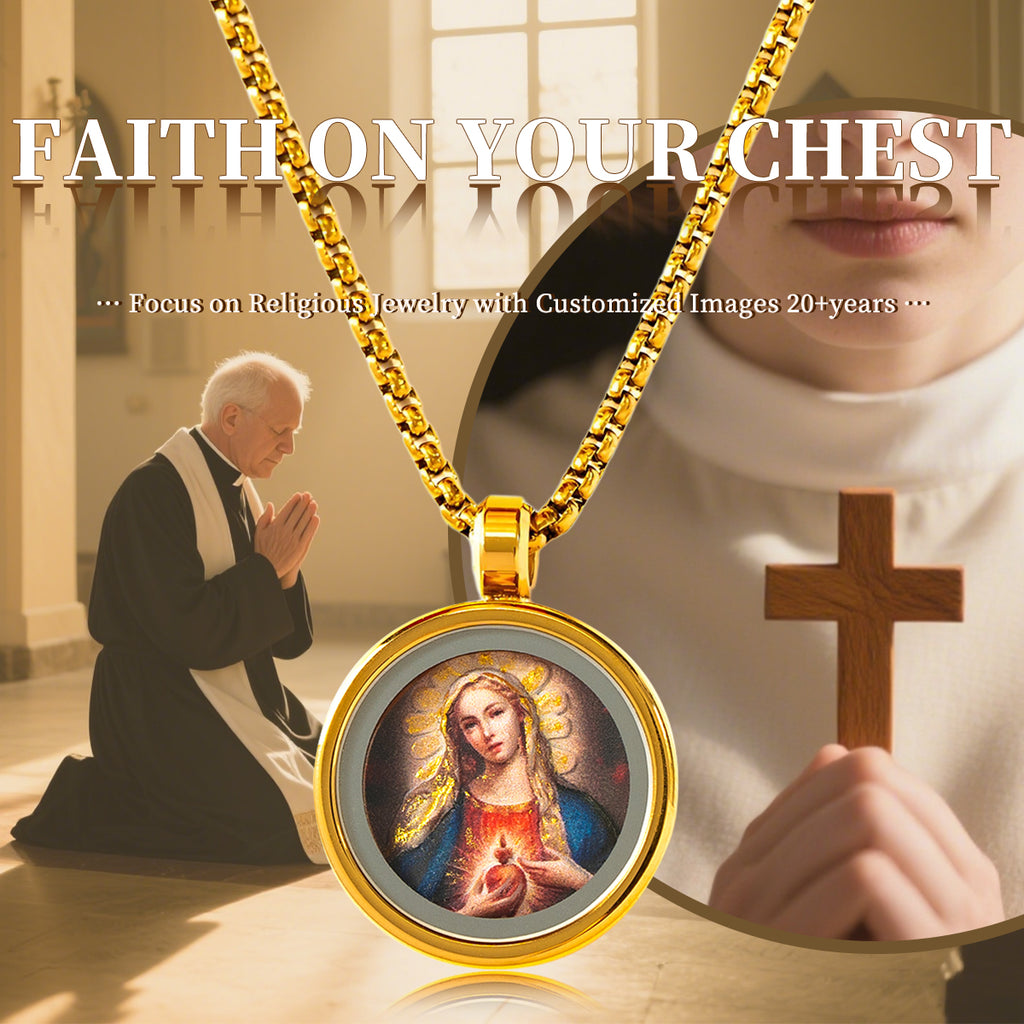 GIVELUCK 18k Plated Gold Catholic St. Benedict Devotional Medal Cameo Embossing Pendant Necklace