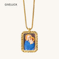 18k Plated Gold Virgin Mary Pendant Necklace Cameo Embossing Devotional Medal for Man and Women