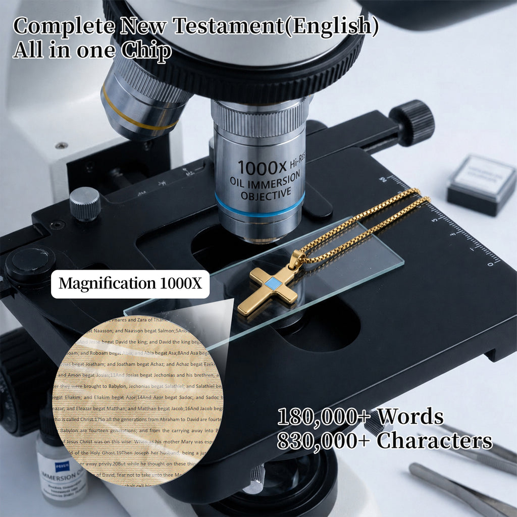 GIVELUCK 18K Gold Plated Nano Bible Necklace – Elegant Cross Pendant Featuring the Entire New Testament Engraved with Advanced Nano Technology, A Unique and Meaningful Religious Gift for Men & Women