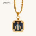 GIVELUCK 18k Plated Gold Catholic Pendant Necklace Cameo Embossing Virgin Mary Miraculous Medal