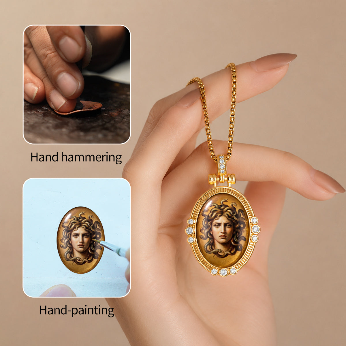 GIVELUCK Luxury 18K Gold Plated Medusa Pendant Necklace – Authentic Vitreous Fire Enamel Greek Mythology Medallion, Heritage Protection Amulet, Fine Cultural Iconography Gift for Her, Wife, Friends