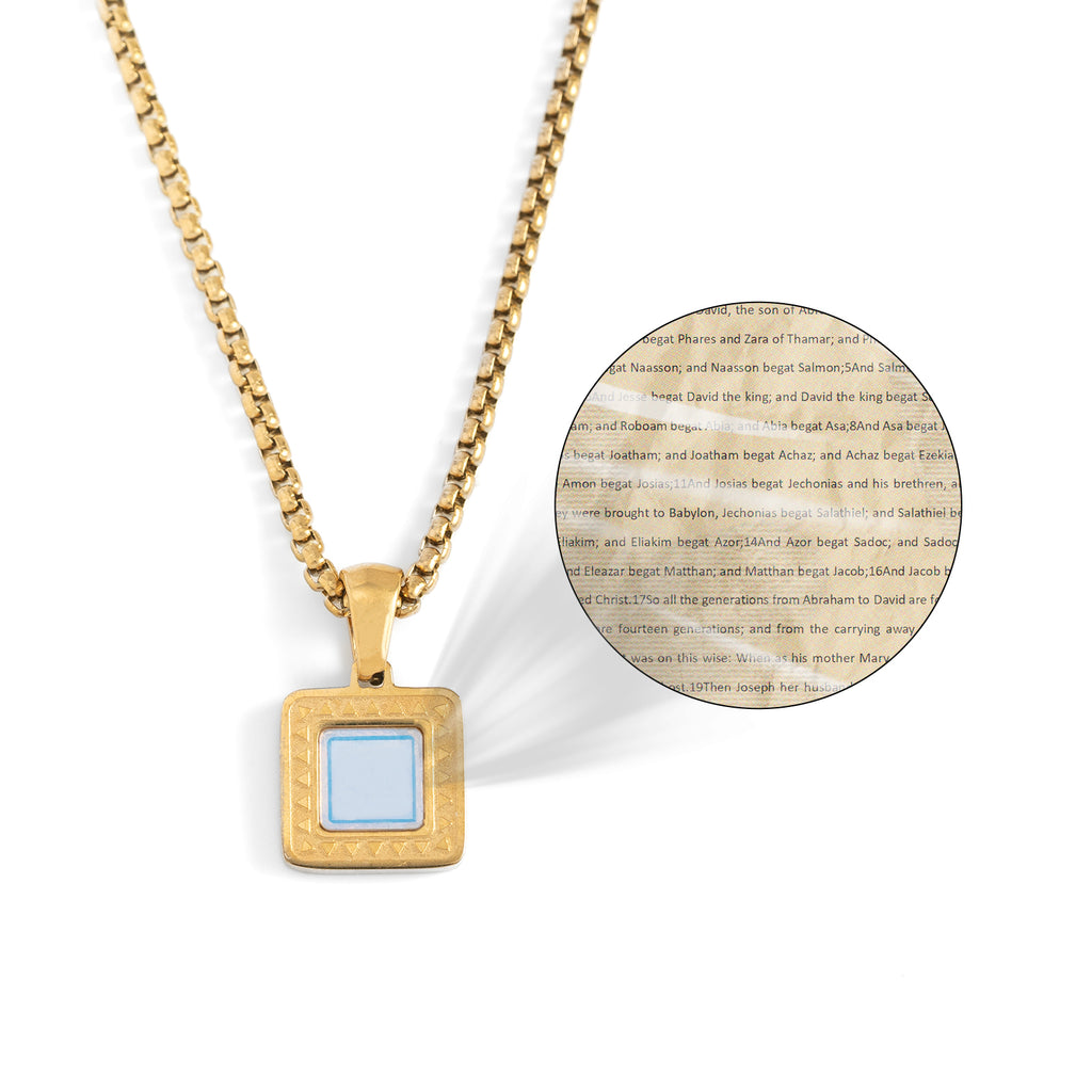 GIVELUCK 18K Gold Plated Nano Bible Necklace – Elegant Square Pendant Featuring the Entire New Testament Engraved with Advanced Nano Technology, A Unique and Meaningful Religious Gift for Men & Women (18K Gold Plated)
