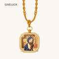 18k Plated Gold Zircon Pendant Necklace Cameo Embossing Catholic Saint Benedict Medal Protection Medal for Men and Women