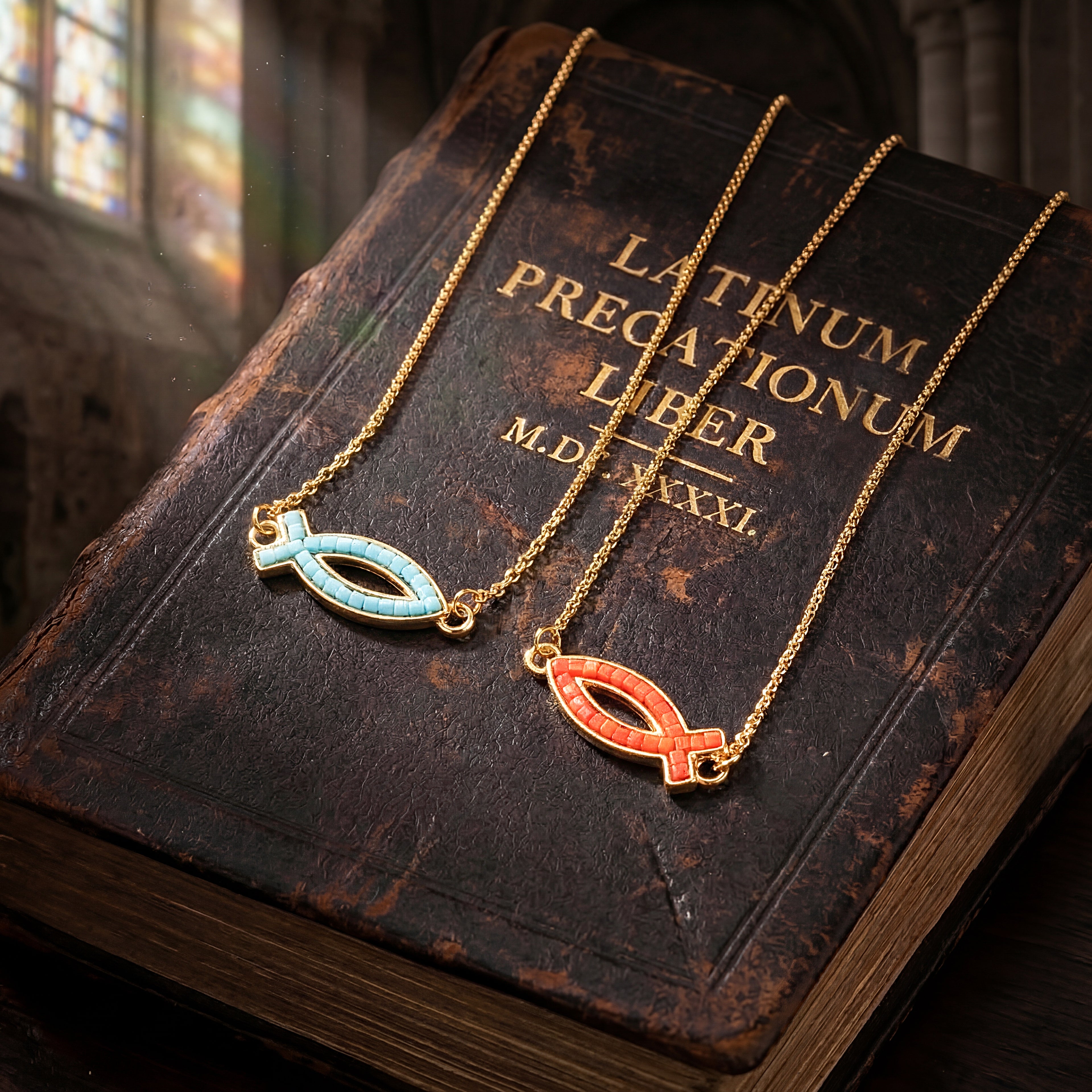 18K Gold-Plated Free Soul Ichthys Necklace,Religious Spiritual Jewelry for Men Women,Catholic Gifts