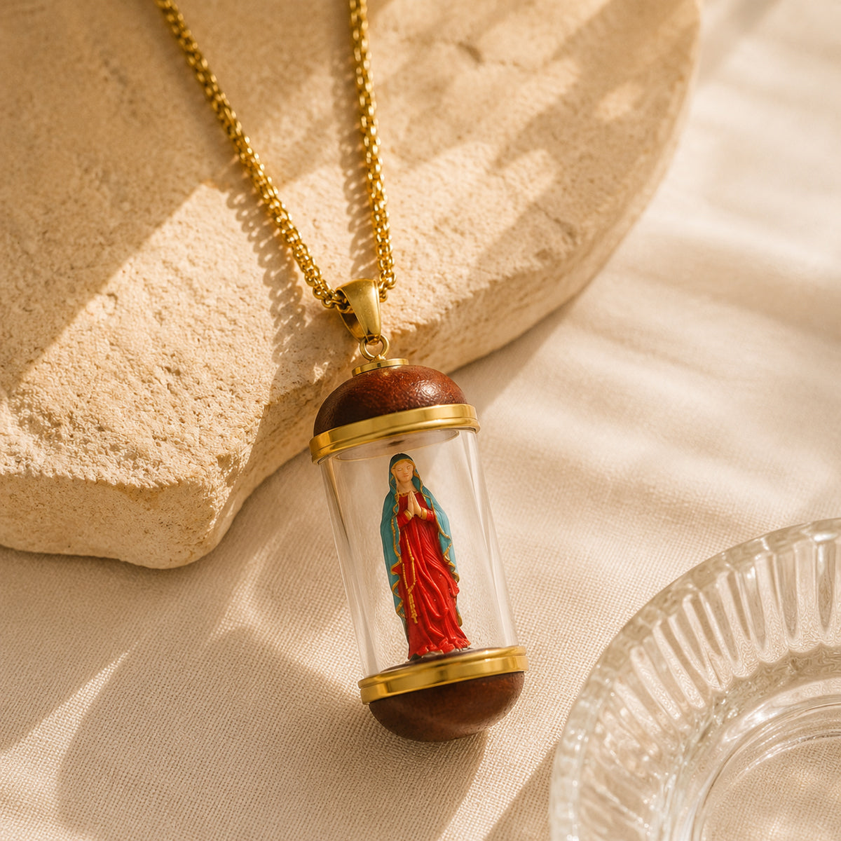 18K Gold Plated Saint Miniature Necklace, The blessed Virgin Mary, Virgin Mary Miraculous Medal, mary magdalene necklace,Shimmering rainbow finish, Hand‑Painted Sacred Art Faith Jewelry for Men and Women