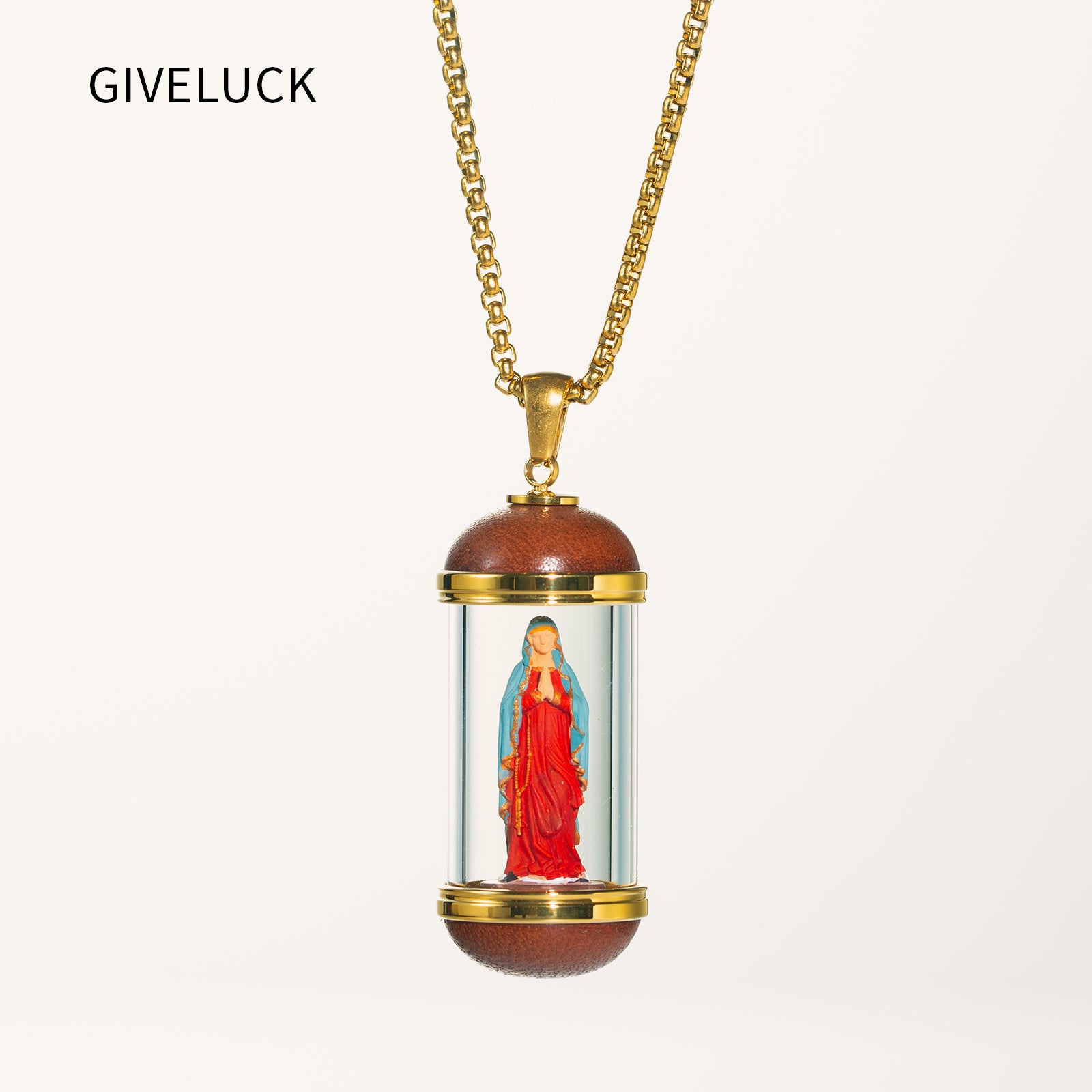 18K Gold Plated Saint Miniature Necklace, The blessed Virgin Mary, Virgin Mary Miraculous Medal, mary magdalene necklace,Shimmering rainbow finish, Hand‑Painted Sacred Art Faith Jewelry for Men and Women